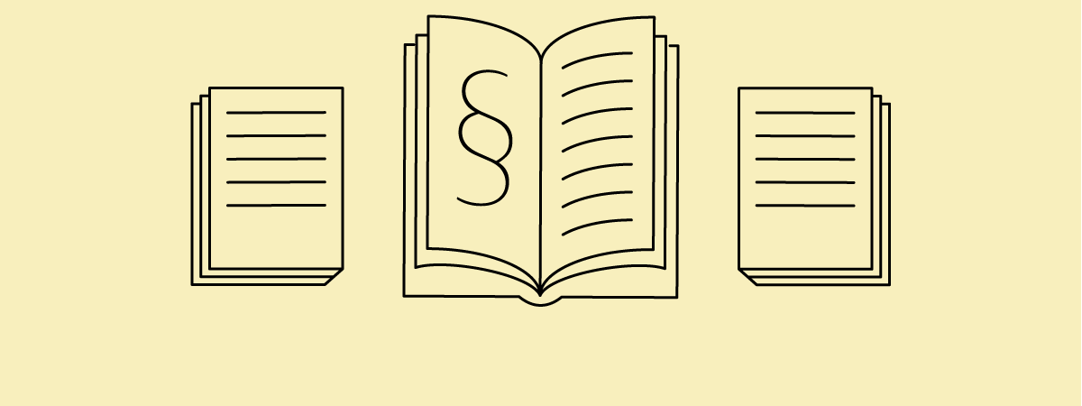 Grafik: Bücher mit Paragraphenzeichen und Blätter